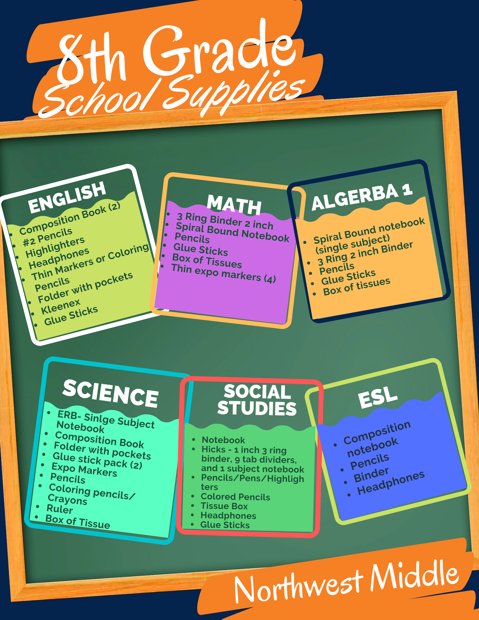  8th grade Supply List